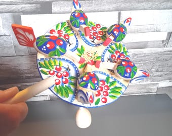 Zeldzaam houten speelgoed traditioneel mechanisch speelgoed pikken kip/kip, handgemaakt en met de hand beschilderd