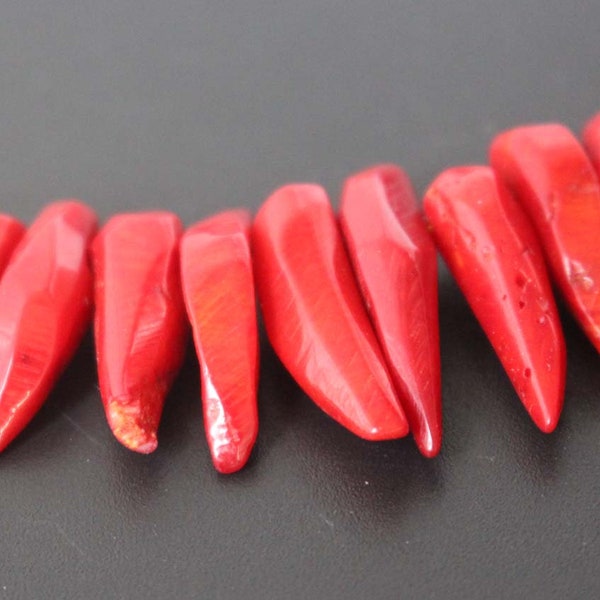 6x25mm Red Bamboo Coral,Irregular Tooth Gravel Coral Beads, top drilled Beads ,15'' per strand