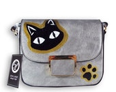 Hand Painted Vegan Leather Small Cross Body Messenger Bag with Cat Design