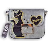 Hand Painted Vegan Leather Small Cross Body Messenger Bag with Cat Design