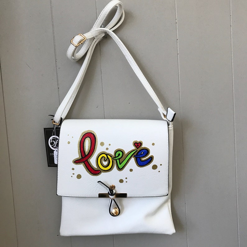 Hand painted vegan leather hand bag