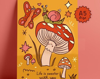 Schmetterling Fliegenpilz - A5 Mini Kunstdruck & Postkarte - Herbst Illustration - Studio Cat-She