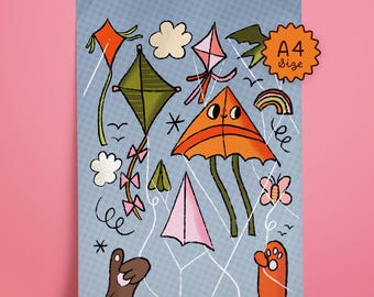 bunte Drachen Kunstdruck - A4 Biotop Poster - Studio Cat-She