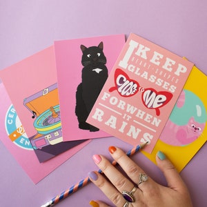 Set of 5 different A6 postcards - set 1 - Studio Cat-She - 10% off