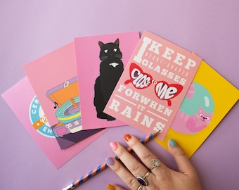 Set of 5 different A6 postcards - set 1 - Studio Cat-She