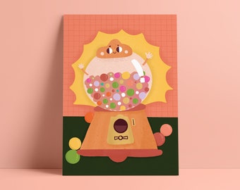 Happy Gum-Ball-Maschine | Süße Süßigkeit | A5 Druck - Studio Cat-She
