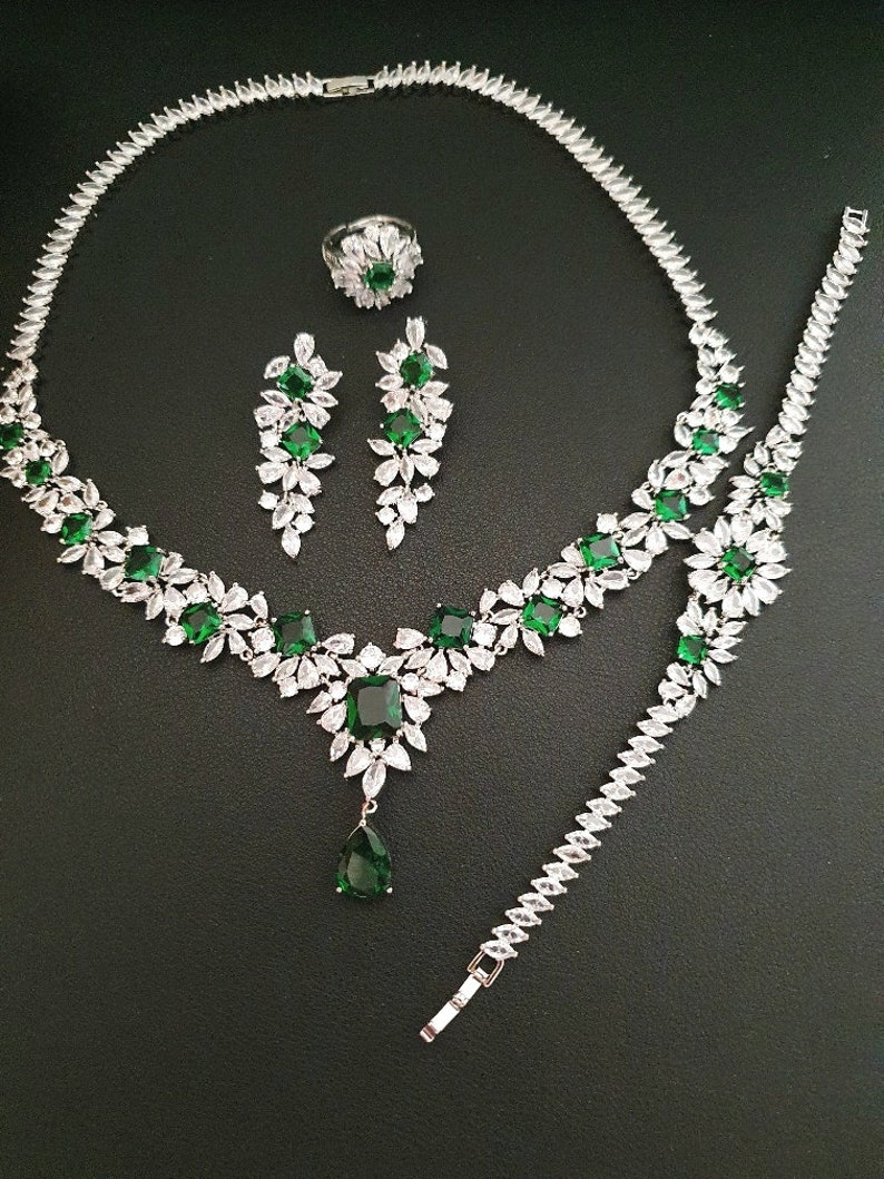 Green Bridal Jewellery Set. Wedding Jewellery. Bridal Necklace Etsy
