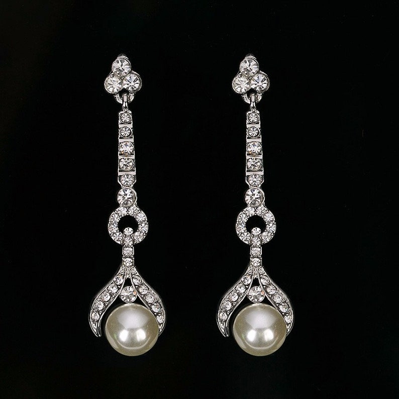 Art Deco 1920's Vintage Pearl Earrings Long Drop Dangle