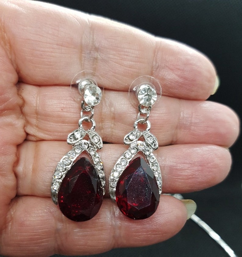 Red /& Silver Crystal Teardrop Necklace and Earrings Jewellery set Bib Collar Pendant necklace drop Dangle Earrings Diamante Rhinestone