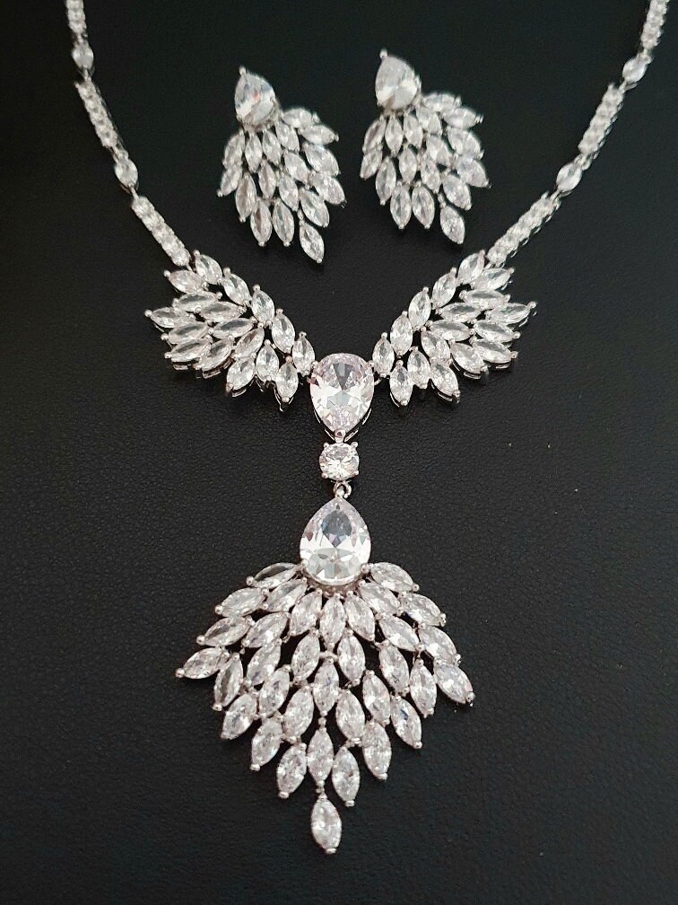 Angel Bridal Necklace Set. CZ Wedding Jewellery. Angel Wing - Etsy UK