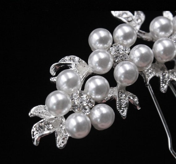 Pearl And Crystal Flower Hair Pin Head Piece Side Comb Back Etsy