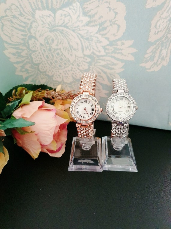Zig Zag Rhinestone Dress Watch. Diamante Cocktail Watch. Art Deco