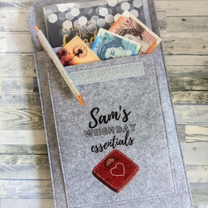 WEIGH DAY FOLDER grey felt pouch, book, pen, cash, card etc holder