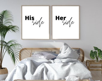 HOME ART PRINTS - "His side, her side" bedroom quotes a4 prints set of two