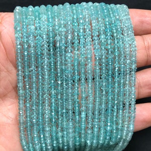Natural apatite faceted rondelles , 4mm apatite rondelles , AAA Quality apatite Beads , 14&quot; Long 3 to 4mm Apatite Rondelles SKU-BBI561