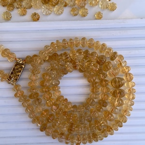 8 Inch Strand Natural Citrine Carved Melon Shape Rondelle Beads , Center drill gemstone Carved Melon Beads, Melon Rondelle Fancy briolette
