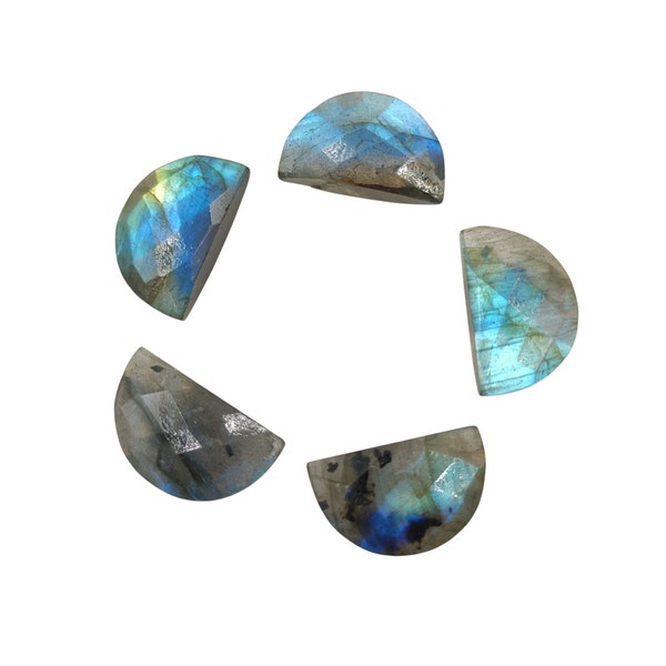 2 Pieces Natural Labradorite Faceted D' Shape Gemstone, Size 10mmx16mm, Blue Flashy Labradorite, Half Moon Shape Gemstone Briolette, SKU-223