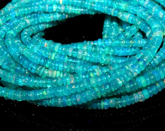 Natural Paraiba Blue Opal Rondelle Beads , Smooth Opal Ethiopian Opal Rondelle Beads , Blue Opal Plain Beads Fire Opal Beads ,  BBI622