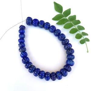 Natural Lapis Lazuli Carved Melon Shape Rondelle Gemstone Beads, Center Drill Carved Melon Beads Briolette, Size 8mm To 12mm, SKU - BBI1128