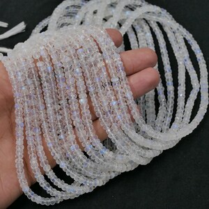 AAA Quality Natural White Rainbow Blue Flashy Roundel Beads White rainbow Faceted Rondelle Shape Beads Briolette Jewelry Making Beads 16inch