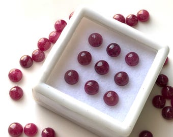 Cabujones redondos de rubí rojo natural, gema suelta, para la fabricación de joyas - 10 piezas