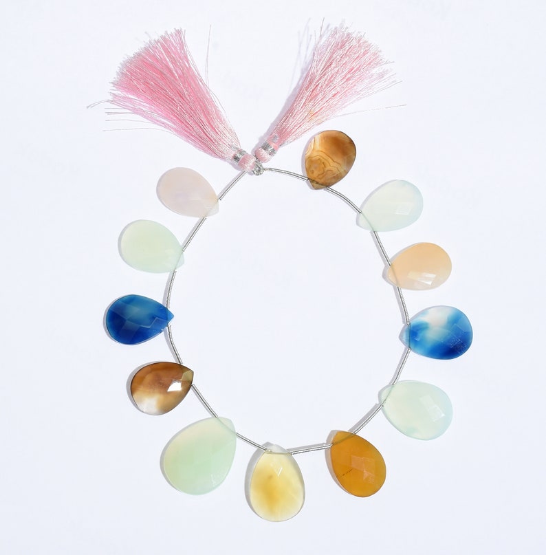 146 Carats Multi Color Beads Natural Chalcedony Pear Faceted Cut Gemstone Beads 20-27mm 8 H174