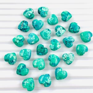 Tibetan Turquoise Hand Carved Heart Shape Loose Gemstone Beads , Carved Heart Shape Gemstone Briolette&#39;s ,Loose Beads, Size 10mm