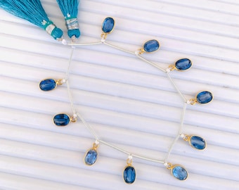 10 Pieces Natural Blue Kyanite Faceted Oval Shape Gemstone Gold Bezel Connector Jewelry Making Cutstone Semi Precious Cutstone Size 6x8mm