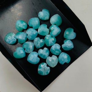 Natural Larimar Hand Carved faceted  Briolette 10mm Heart Shape Gemstone Beads, Gemstone Briolette&#39;s Loose Gemstone for Jewelry Making