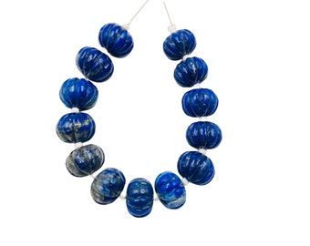 Natural Lapis Lazuli Carved Melon Shape Rondelle Gemstone Beads, Center Drill Carved Melon Beads Briolette, Size 8mm To 12mm, SKU - BBI1128