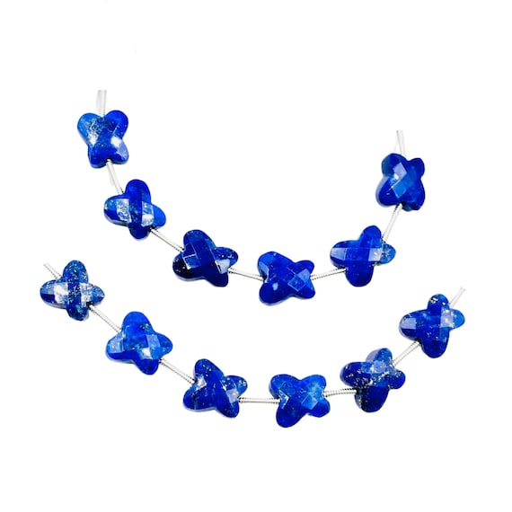 天然ラピスラズリバタフライジェムストーンビーズ6個、ファセット