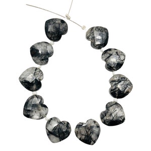 Natural Black Rutile Hand Carved Heart Shape Gemstone Beads , Faceted Carved Heart Shape Gemstone Briolette , Size 10mm, SKU-BBI339