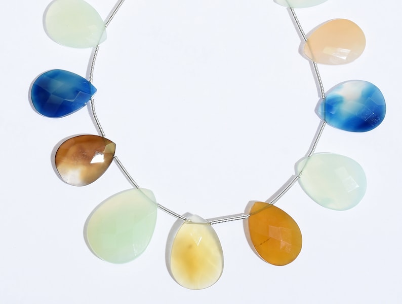 146 Carats Multi Color Beads Natural Chalcedony Pear Faceted Cut Gemstone Beads 20-27mm 8 H174