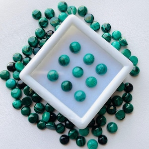 Natural Malachite Smooth Round Gemstone Cabochon, CALIBRATED Loose Stone Cab, Round Jewelry Making Cabochons Semi Precious Cabochon for ring