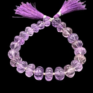 23 pieces Natural Amethyst Carved Melon Shape Rondelle Beads , Center drill gemstone Carved Melon Beads , Melon Rondelle Fancy briolette