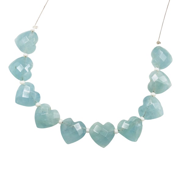 Natural Aquamarine Faceted Carved Heart Shape Gemstone Beads , Carved Heart Shape Gemstone Briolette, Gemstone Heart Beads, SKU-BBI170