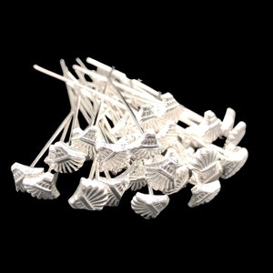 50 pcs Silver Plated Decorative Head Pins, 52mm, Fancy Headpins, Silver Flower Headpins, Professional Jewelry Making Findings, SKU-CC231