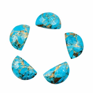 2 Pieces Copper Turquoise Gemstone , Half Moon D" Shape Gemstone, Size 10mmX16mm, Earring Components, Faceted Half Moon Gemstone, SKU-BBI193