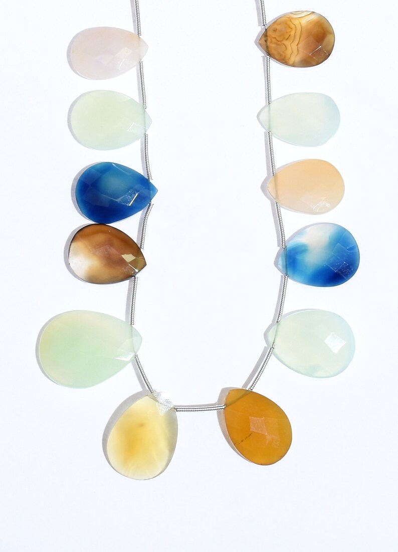 146 Carats Multi Color Beads Natural Chalcedony Pear Faceted Cut Gemstone Beads 20-27mm 8 H174