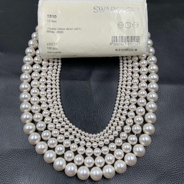 Crystal White (001 650) Genuine Swarovski 5810 Pearls Round Glass Beads jewelry making For Wom | 2mm, 3mm, 4mm, 5mm, 6mm, 8mm, 10mm, 12mm
