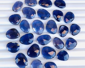 10 Pieces Natural Iolite Rose Cut Slices Cabochons, Faceted Rose Cut Flat Back Cabochons, Rose Cut Loose Gemstone, Iolite Gemstone Slice Cut