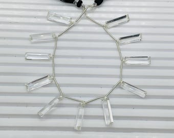 10 Pieces Natural Crystal White Baguette Step cut Faceted Gemstone beads Size 20X6X4mm Gift for her and jewelry making BBI1139
