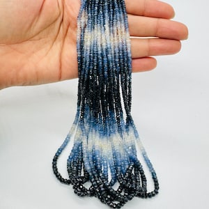 AAA Quality Shaded Blue Sapphire Faceted Rondelle Beads, Size 3mm to 4mm Blue Sapphire Shaded Beads, Blue Sapphire Rondelle Beads, 16 Inches