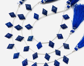 Lapis Lazuli Carved Lozenge Beads, 10 Pcs Side Drilled Gemstone
