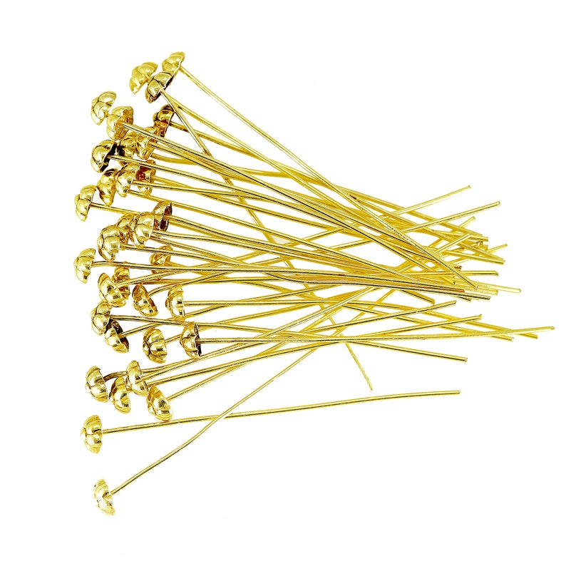 50 pcs Gold-Plated Decorative Head Pins, 52mm, Fancy Headpins, Gold Flower Headpins, Professional Jewelry Making Findings, Beading sku-CC026 image 2