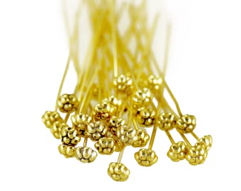 50 pcs Gold-Plated Decorative Head Pins, 52mm, Fancy Headpins, Gold Flower Headpins, Professional Jewelry Making Findings, Beading sku-CC026