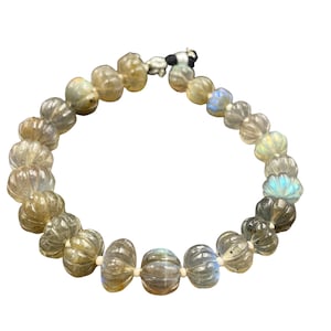 23 pieces Natural Labradorite Carved Melon Shape Rondelle Beads , Center drill gemstone Carved Melon Beads , Melon Rondelle Fancy briolette