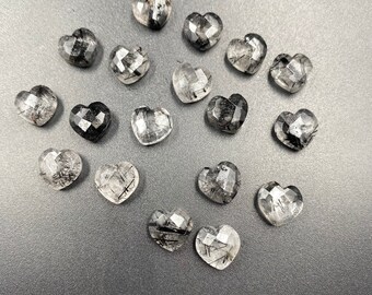 Black Rutile Heart Gemstone, Hand Carved Briolette (10mm)