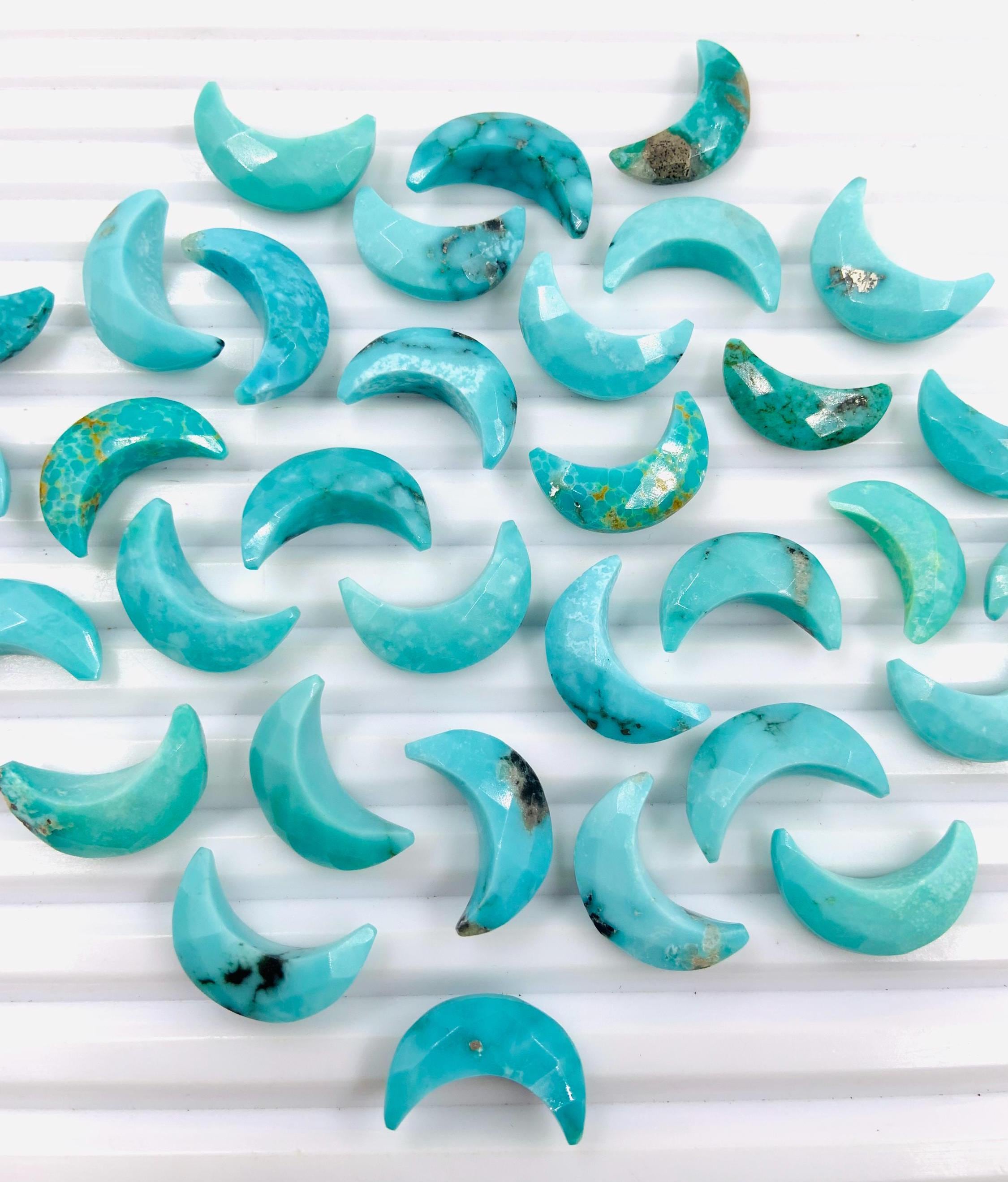 Arizona Turquoise Crescent Moon Gemstone, Hand Carved Briolette