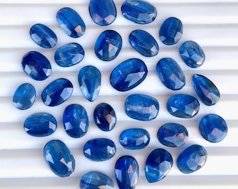 Natural Blue Kyanite Rose Cut Slices Cabochons Faceted Rose Cut Flat Back Cabochons Rose Cut Loose Gemstone, Blue Kyanite Gemstone Slice Cut